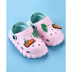 Cute Walk by Babyhug Back Strap Closure Clogs with Leaves  Applique - Pink
