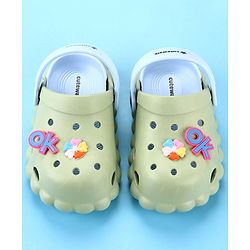 Cute Walk by Babyhug Back Strap Closure Clogs with Floral Applique - Green
