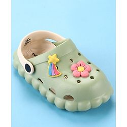 Cute Walk by Babyhug Back Strap Closure Clogs with Floral & Star Applique - Mint Green
