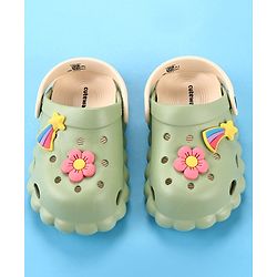 Cute Walk by Babyhug Back Strap Closure Clogs with Floral & Star Applique - Mint Green
