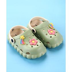 Cute Walk by Babyhug Back Strap Closure Clogs with Floral & Star Applique - Mint Green