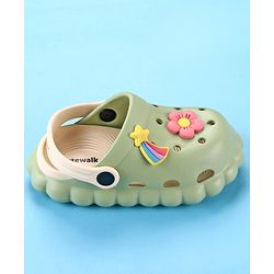 Cute Walk by Babyhug Back Strap Closure Clogs with Floral & Star Applique - Mint Green