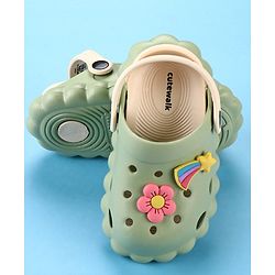Cute Walk by Babyhug Back Strap Closure Clogs with Floral & Star Applique - Mint Green