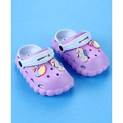 Cute Walk by Babyhug Back Strap Closure Clogs with Duck & Seahorse Applique - Purple