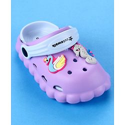 Cute Walk by Babyhug Back Strap Closure Clogs with Duck & Seahorse Applique - Purple