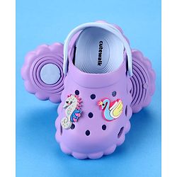 Cute Walk by Babyhug Back Strap Closure Clogs with Duck & Seahorse Applique - Purple