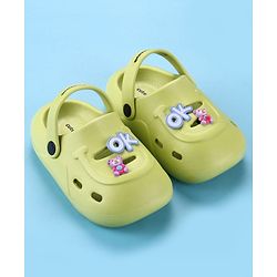 Cute Walk by Babyhug Back Strap Closure Clogs With Teddy Bear Applique - Lime Green