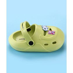 Cute Walk by Babyhug Back Strap Closure Clogs With Teddy Bear Applique - Lime Green