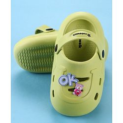 Cute Walk by Babyhug Back Strap Closure Clogs With Teddy Bear Applique - Lime Green