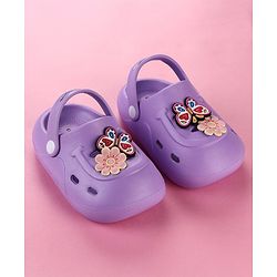Cute Walk by Babyhug Clogs with Floral & Butterfly Applique & Back Strap - Purple