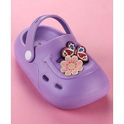 Cute Walk by Babyhug Clogs with Floral & Butterfly Applique & Back Strap - Purple