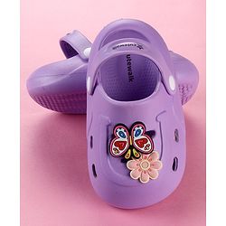 Cute Walk by Babyhug Clogs with Floral & Butterfly Applique & Back Strap - Purple