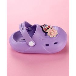 Cute Walk by Babyhug Clogs with Floral & Butterfly Applique & Back Strap - Purple