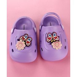 Cute Walk by Babyhug Clogs with Floral & Butterfly Applique & Back Strap - Purple