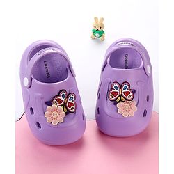 Cute Walk by Babyhug Clogs with Floral & Butterfly Applique & Back Strap - Purple
