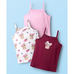 Babyhug 100% Cotton Sleeveless Teddy Bear & Polka Dots Printed Slips Pack Of 3 - Multi Colour
