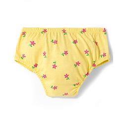 Babyhug Single Jersey Knit Half Sleeves Floral Printed Frock with Bloomer & Bow Applique - Yellow