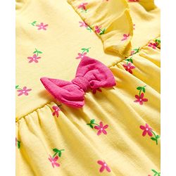 Babyhug Single Jersey Knit Half Sleeves Floral Printed Frock with Bloomer & Bow Applique - Yellow