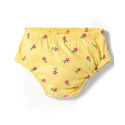 Babyhug Single Jersey Knit Half Sleeves Floral Printed Frock with Bloomer & Bow Applique - Yellow