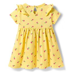 Babyhug Single Jersey Knit Half Sleeves Floral Printed Frock with Bloomer & Bow Applique - Yellow