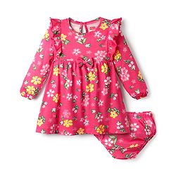 Babyhug Single Jersey Knit Full Sleeves Frock with Bloomer & Floral Print