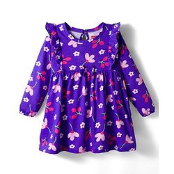 Babyhug Single Jersey Knit Full Sleeves Frock With Bloomer & Floral Print - Purple