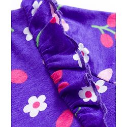 Babyhug Single Jersey Knit Full Sleeves Frock With Bloomer & Floral Print - Purple