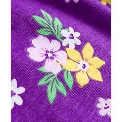 Babyhug Single Jersey Knit Full Sleeves Frock with Bloomer with Floral Print Frill Detailing & Bow Applique - Purple