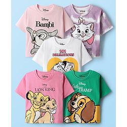 Babyhug Disney Single Jersey Knit Half Sleeve T-Shirts with Disney Characters Graphics  Pack of 5 - Pink, White & Green