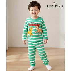 Babyhug Disney Single Jersey Full Sleeves Night Suit Set with Lion King Graphics - Light Green