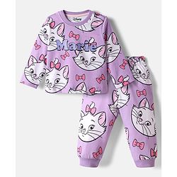 Babyhug Disney Single Jersey Knit Full Sleeves Co-ords Night Suit With Marie Print - Lavender