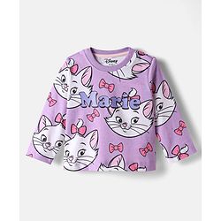 Babyhug Disney Single Jersey Knit Full Sleeves Co-ords Night Suit With Marie Print - Lavender