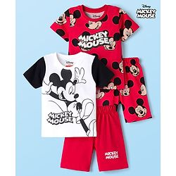 Babyhug Disney Single Jersey Knit Half Sleeves T-Shirts & Shorts Sets With Mickey Mouse Graphic Pack of 2 - Multicolor