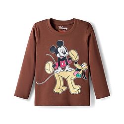 Babyhug Disney Single Jersey Knit Full Sleeves T-Shirt with Mickey Mouse & Friends Graphic Pack of 3 - Brown Green & Navy Blue