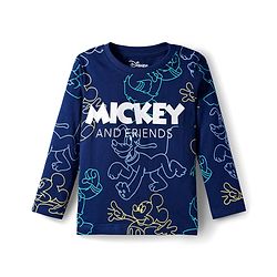 Babyhug Disney Single Jersey Knit Full Sleeves T-Shirt with Mickey Mouse & Friends Graphic Pack of 3 - Brown Green & Navy Blue