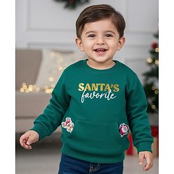 Babyhug Cotton Knit Full Sleeves Sweatshirt With Christmas Print & Kangaroo Pockets - Green
