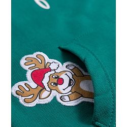 Babyhug Cotton Knit Full Sleeves Sweatshirt With Christmas Print & Kangaroo Pockets - Green