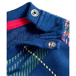 Babyhug Cotton Knit Full Sleeves Checks Sweatshirt With Santa Claus & Reindeer Applique - Navy Blue