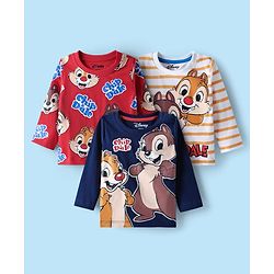 Babyhug Disney Single Jersey Knit Full Sleeves T-Shirt with Chip N Dale Graphics Pack of 3 - Red Navy Blue & Cream