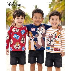 Babyhug Disney Single Jersey Knit Full Sleeves T-Shirt with Chip N Dale Graphics Pack of 3 - Red Navy Blue & Cream