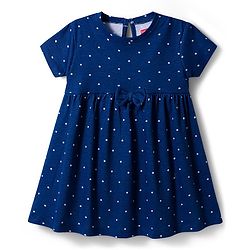 Babyhug Single Jersey Knit Half Sleeves Heart & Polka Dot Printed Frocks With Bow Applique Pack of 2 - Navy Blue & White