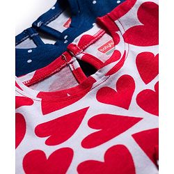 Babyhug Single Jersey Knit Half Sleeves Heart & Polka Dot Printed Frocks With Bow Applique Pack of 2 - Navy Blue & White