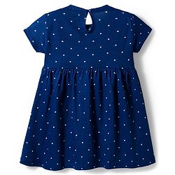 Babyhug Single Jersey Knit Half Sleeves Heart & Polka Dot Printed Frocks With Bow Applique Pack of 2 - Navy Blue & White