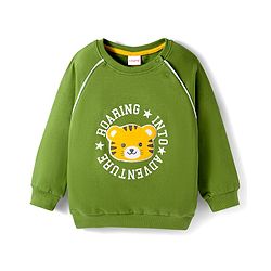 Babyhug Cotton Knit Full Raglan Sleeves Sweatshirt With Animal & Text Print - Green
