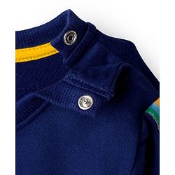 Babyhug Cotton Knit Full Sleeves Sweatshirt With Text Print & Kangaroo Pocket - Navy Blue