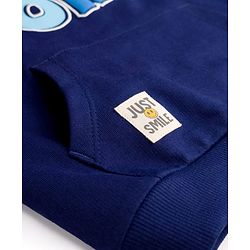 Babyhug Cotton Knit Full Sleeves Sweatshirt With Text Print & Kangaroo Pocket - Navy Blue