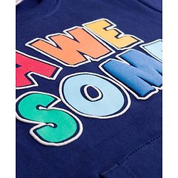 Babyhug Cotton Knit Full Sleeves Sweatshirt With Text Print & Kangaroo Pocket - Navy Blue