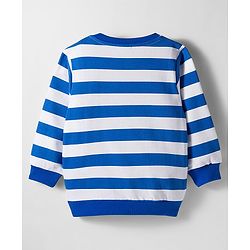 Babyhug Cotton Knit Full Sleeves Striped Sweatshirt With Animal Print & Embroidery - Blue