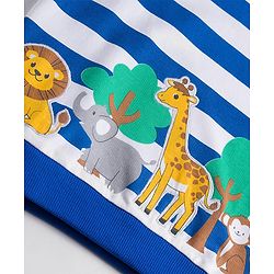 Babyhug Cotton Knit Full Sleeves Striped Sweatshirt With Animal Print & Embroidery - Blue