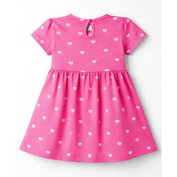 Babyhug Single Jersey Knit Half Sleeves Frocks With Heart Print & Bow Applique Pack of 2 - Navy Blue & Pink